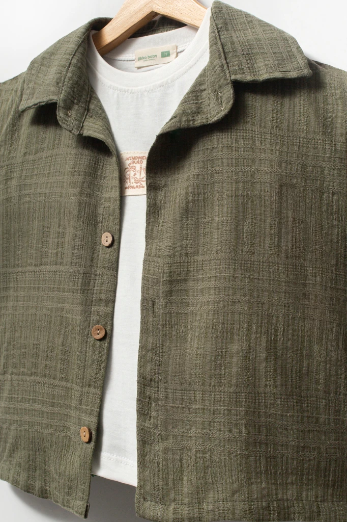  Kısa Kollu Gömlek Pantolon 3lü Yazlık Erkek Çocuk Takım -3709 - YEŞİL