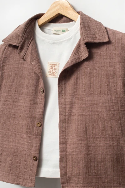  Kısa Kollu Gömlek Pantolon 3lü Yazlık Erkek Çocuk Takım -3709 - KAHVERENGİ