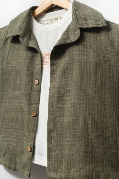  Kısa Kollu Gömlek Pantolon 3lü Yazlık Erkek Çocuk Takım -3709 - YEŞİL