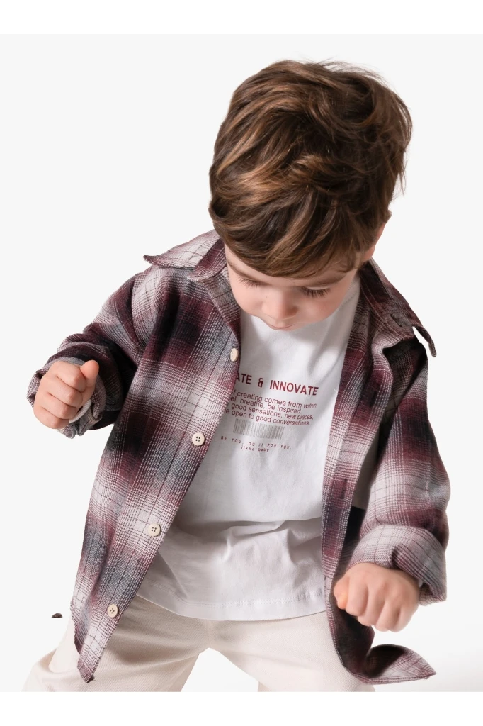 Erkek Çocuk Ekose Desenli Oduncu Gömlek 9091-1 - BORDO