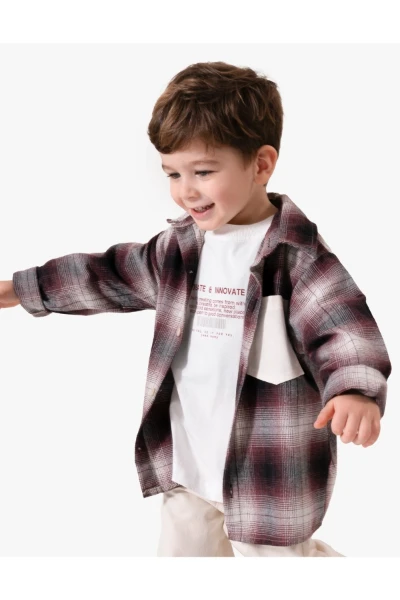Erkek Çocuk Ekose Desenli Oduncu Gömlek 9091-1 - BORDO