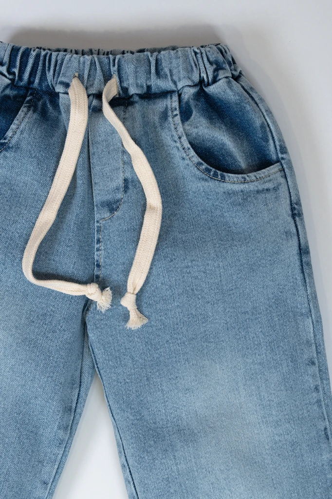 Unisex Bel Bağcıklı Kot Pantolon 2003 - MAVİ