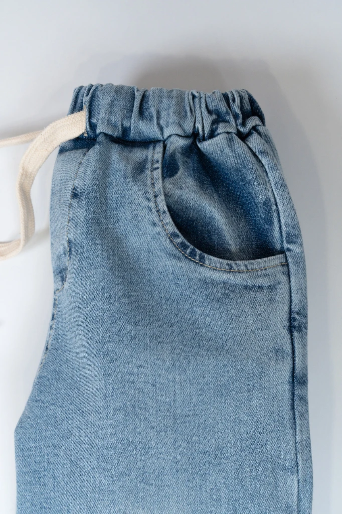 Unisex Bel Bağcıklı Kot Pantolon 2003 - MAVİ