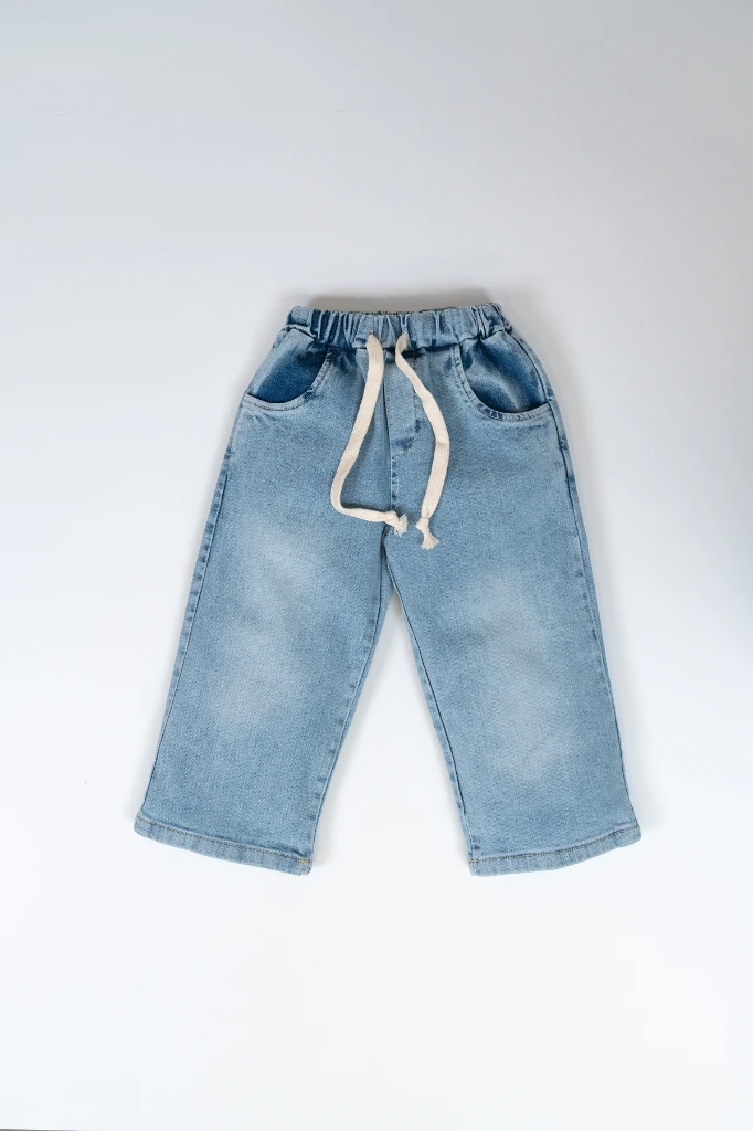 Unisex Bel Bağcıklı Kot Pantolon 2003 - MAVİ
