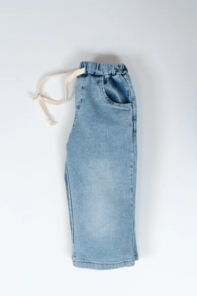 Unisex Bel Bağcıklı Kot Pantolon 2003 - MAVİ