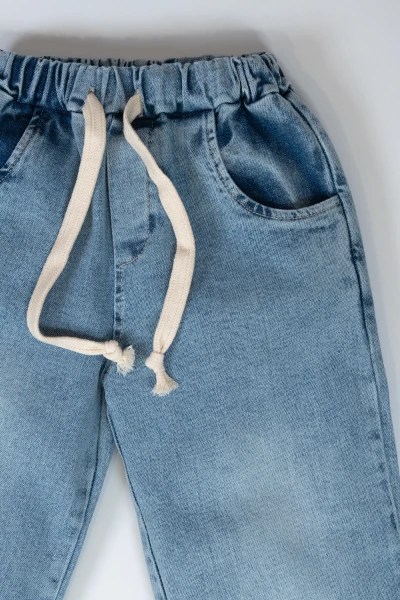 Unisex Bel Bağcıklı Kot Pantolon 2003 - MAVİ