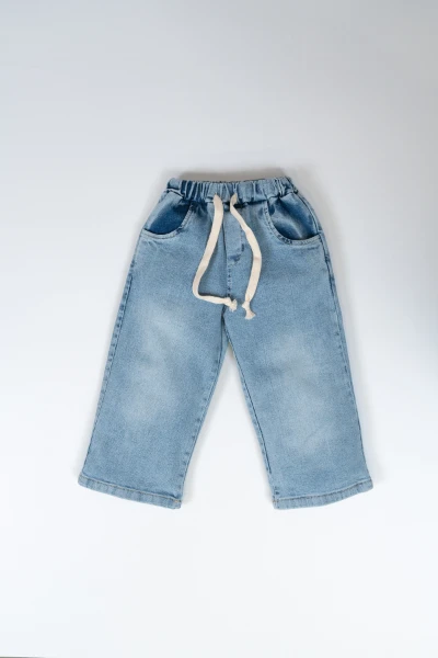 Unisex Bel Bağcıklı Kot Pantolon 2003 - MAVİ