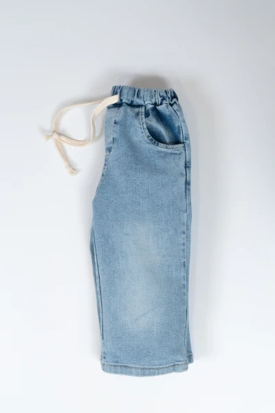 Unisex Bel Bağcıklı Kot Pantolon 2003 - MAVİ
