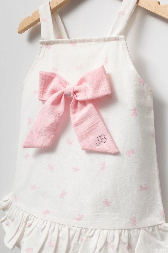Fiyonk Detaylı Askılı Yazlık Kız Bebek Elbise 3730 - PEMBE