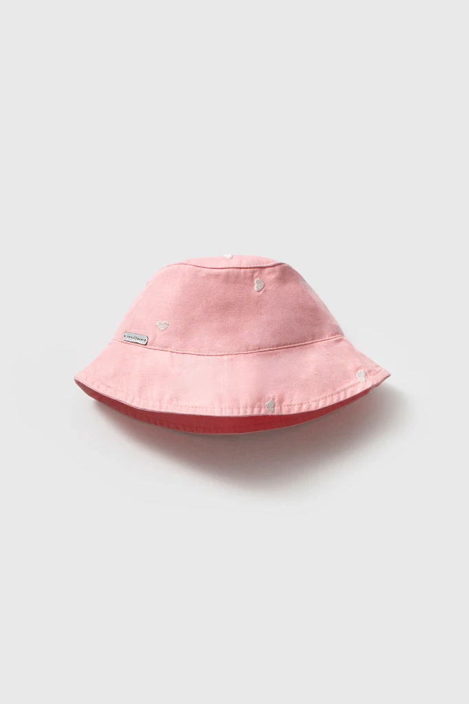 Kız Çocuk Kalp Nakışlı Balıkçı Şapka 2006 - PEMBE