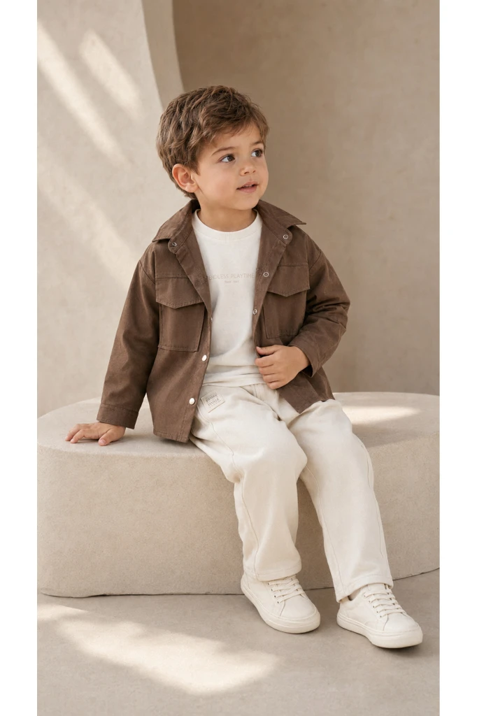 Erkek Bebek Gabardin Ceketli 3'lü Takım 9041 MS - BEJ