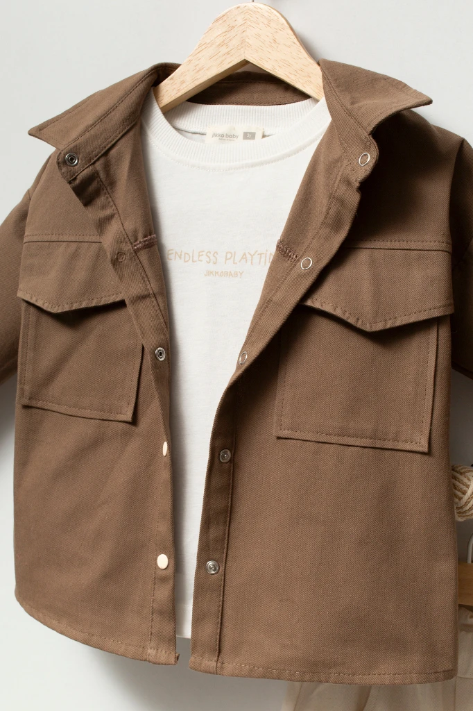 Erkek Bebek Gabardin Ceketli 3'lü Takım 9041 MS - BEJ