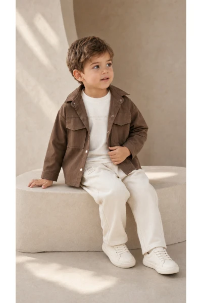 Erkek Bebek Gabardin Ceketli 3'lü Takım 9041 MS - BEJ