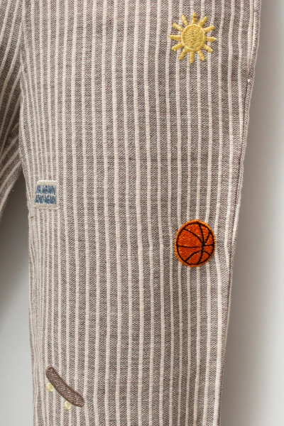 Erkek Çocuk Şişme Yelekli Basketbol Baskılı Sweatshirt ve Çizgili Pantolon 3’lü Takım 9107 - HARDAL