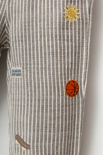 Erkek Çocuk Şişme Yelekli Basketbol Baskılı Sweatshirt ve Çizgili Pantolon 3’lü Takım 9107 - BEJ