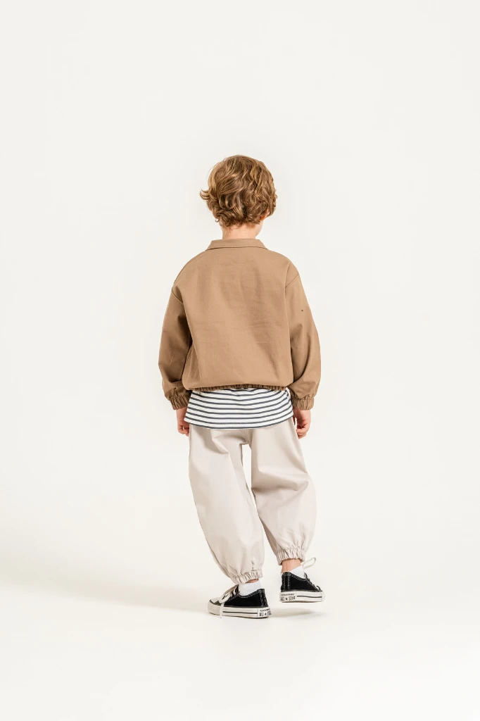 Erkek Çocuk Yarım Fermuarlı Sweatshirt, Çizgili Tişört ve Jogger Pantolon 3’lü Takım 9112 - VİZON