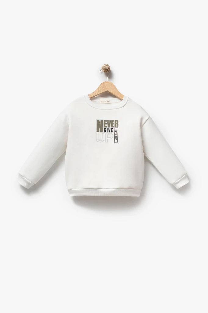 Erkek Çocuk Cep Detaylı Peluş Yelekli Baskılı Sweatshirt ve Kot Pantolon 3’lü Takım 8308 WNT - HAKİ