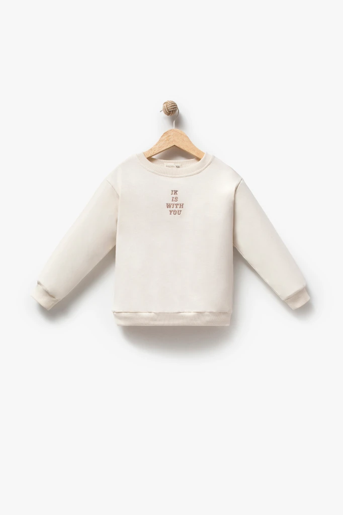 Erkek Çocuk Peluş Ceketli Baskılı Sweatshirt ve Bol Paça Jean Pantolon 3’lü Takım 8301 WNT - VİZON