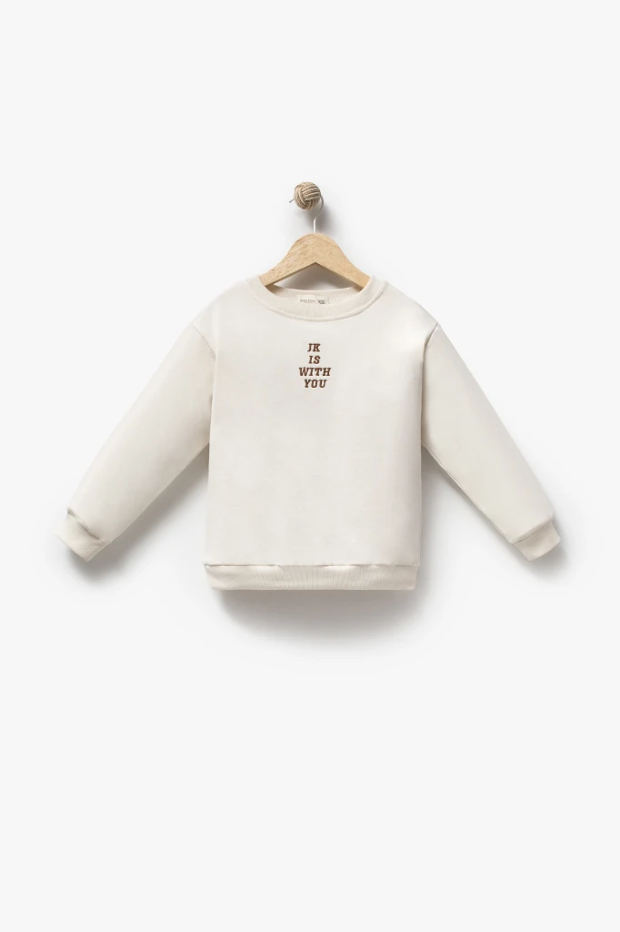 Erkek Çocuk Peluş Ceketli Baskılı Sweatshirt ve Bol Paça Jean Pantolon 3’lü Takım 8301 WNT - KAHVERENGİ