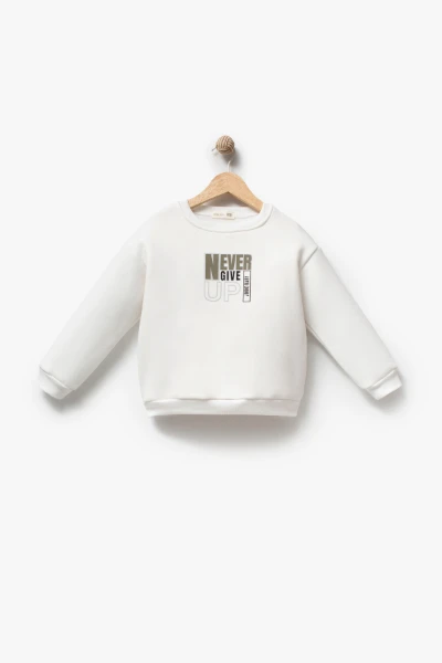 Erkek Çocuk Cep Detaylı Peluş Yelekli Baskılı Sweatshirt ve Kot Pantolon 3’lü Takım 8308 WNT - HAKİ