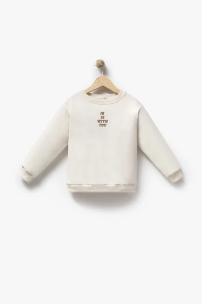 Erkek Çocuk Peluş Ceketli Baskılı Sweatshirt ve Bol Paça Jean Pantolon 3’lü Takım 8301 WNT - KAHVERENGİ