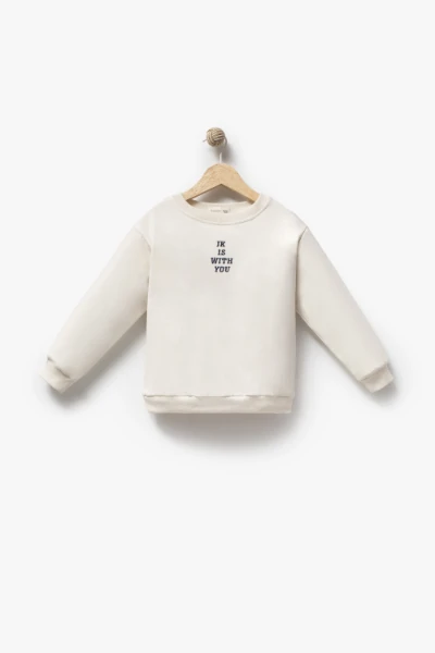 Erkek Çocuk Peluş Ceketli Baskılı Sweatshirt ve Bol Paça Jean Pantolon 3’lü Takım 8301 WNT - LACİVERT
